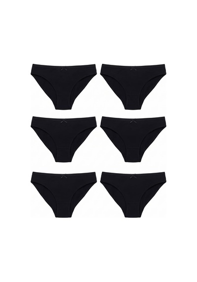 Hepsine Rakip 6'lı Tutku Kadın Pamuklu Fiyonklu İnce Bel Bikini Külot Seti Siyah