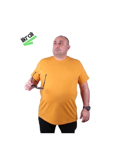Starbattal Erkek Büyük Beden Likralı Basic Sıfır Yaka Tişört 11160 Hardal-Hardal Çok Renkli