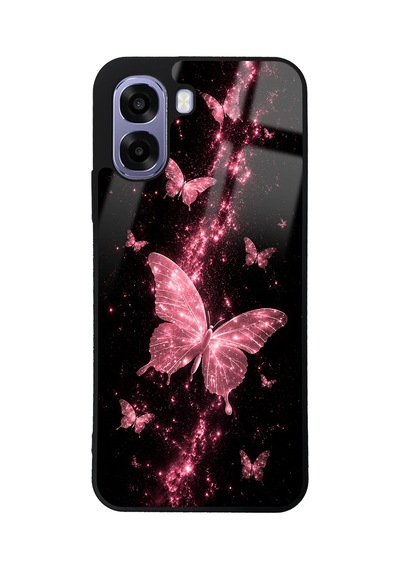 Oppo A6t Pink Samsung Galaxy Uyumlu  Butterfly Tasarımlı Glossy Telefon Kılıfı Pembe