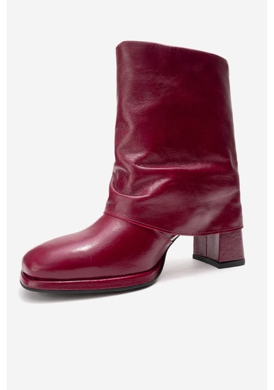 Luvishoes Lore Bordo Kırışık Rugan Hakiki Deri Tokalı Kadın Topuklu Bot Bordo