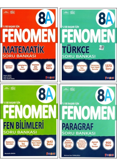Fenomen 8. Sınıf Lgs Matematik A +fen A +türkçe A +paragraf A Soru Bankası 4 Kitap