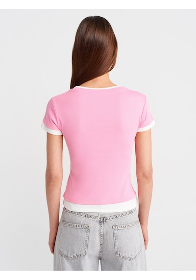 Dilvin 31859 Çift Görünümlü T-shirt-pembe Pembe