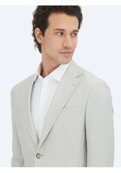 Gri Desenli Modern Fit Keten Karışımlı Ceket Gri