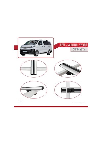 Opel / Vauxhall Vivaro 2019 Ve Sonrası İle Uyumlu Basic Model Ara Atkı Tavan Barı Gri 3 Adet