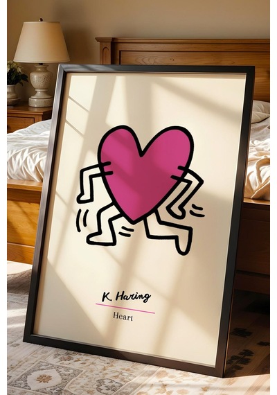 Keith Haring Heart Çerçeveli Tablo - Kalp - Eklektik Tarz Duvar Dekoru
