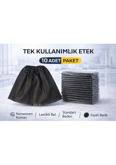 Tek Kullanımlık Etek 10 Adet Nonwoven Kumaş Siyah Lastikli Bel Standart Beden