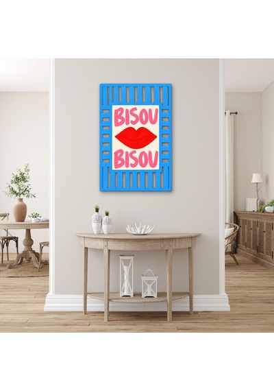 Bisou Bisou Kırmızı Dudaklar Metal Tablo 54x80 Cm Çok Renkli