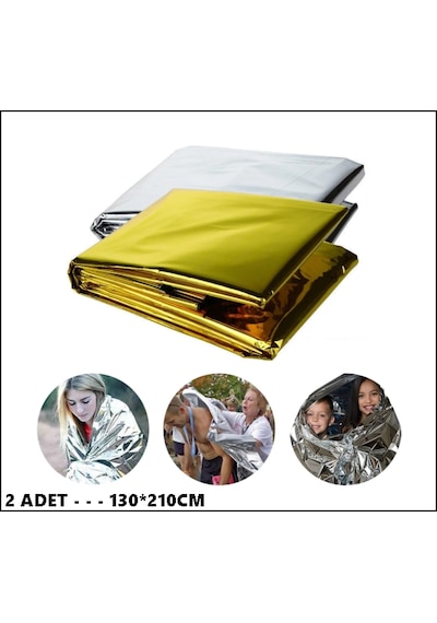 2 Adet Termal Acil Durum Battaniyesi + 2x Metal Deprem Düdük Altın