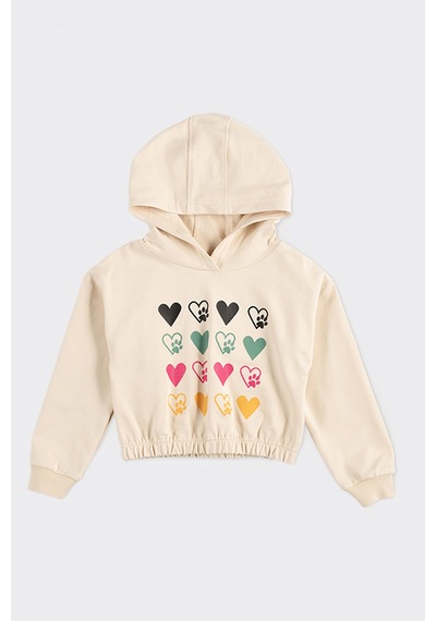 Kız Çocuk Baskı Detaylı Kapüşonlu Bej Sweatshirt 7755782