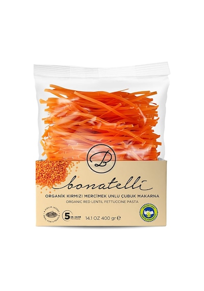 5 Adet Bonatelli Organik Kırmızı Mercimekli Çubuk Makarna 400 G
