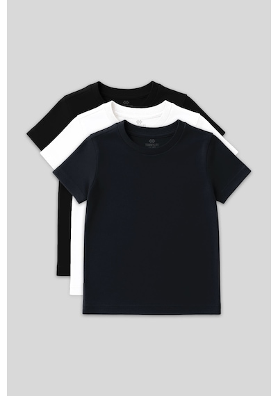 Standart Fit Basic O Yaka 3lü Paket Siyah-beyaz-lacivert Unisex Çocuk T-shirt - 11328 Lacivert - Beyaz
