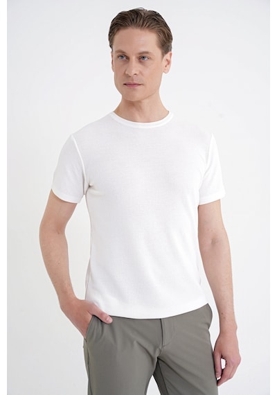 Efor Comfort Fit Rayon Karışımlı Ekru Bisiklet Yaka Tişört Ts 925