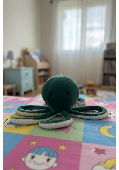 Mavi Sevimli Ahtapot Peluş Oyuncak Uyku Arkadaşı Hediyelik Yeşil