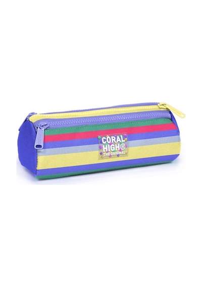 Coral High Kids Milka Gri Sarı Çizgi Desenli Üç Bölmeli Kalem Çantası 31002 Çok Renkli