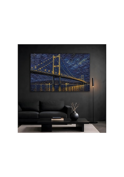 Van Gogh Tarzı Boğaz Köprüsü Cam Tablo, Ünlü Ressam Klasik Sanat Temperli Cam Duvar Tablosu, Uv Baskılı Salon Ofis Duvar Dekoru, Modern Sanatsal Dekoratif Hediyelik