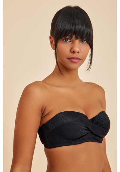 Amarelle Bali Siyah Balenli Dolgulu Straplez Push-up Bikini Takım Siyah