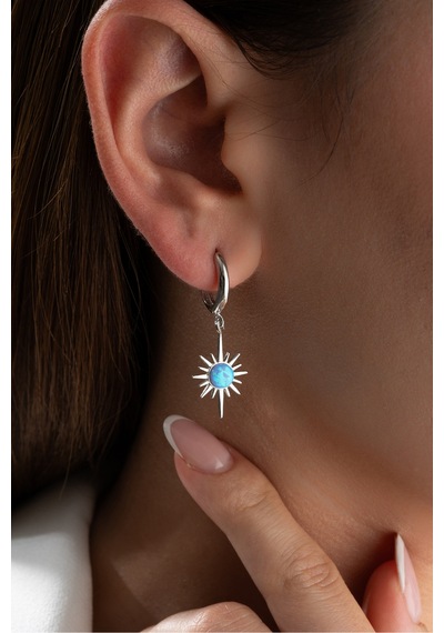 Çekirdekjewelry 925 Ayar Gümüş Rodyum Kaplama Opal Taşlı Küpe Gri