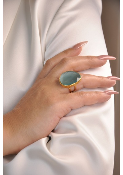 Kadir Jewellery 22 Ayar Altın Kaplama Kadın Fosil Taşlı Yüzük Çok Renkli
