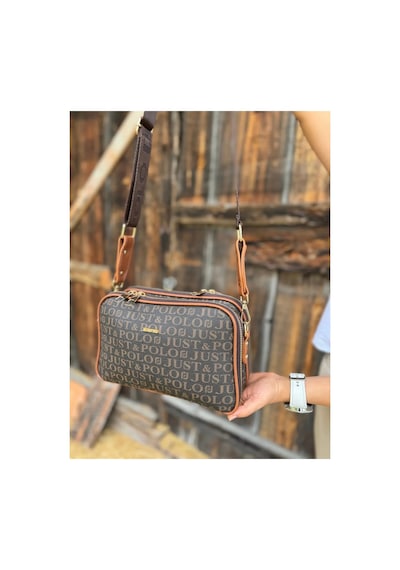 Just Polo Orijinal Kadın Emprime Suni Deri Orta Boy Lüks Tasarım Omuz Çantası Shopper 232053pc Kahverengi - Taba