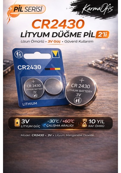 Cr2430 3v Lityum Düğme Pil 2 Li Paket Araç Kumandası, Sensör, Tartı Ve Elektronik Cihaz Pili