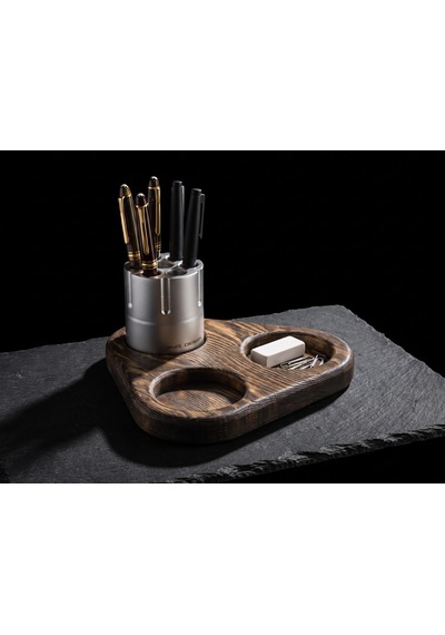 Alüminyum Revolver & Ahşap Tasarım Kalemlik Platın Grey & Black