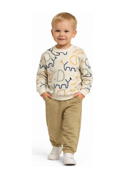 Baglan Erkek Çocuk Önü Baskılı Sweatshirt Ve Eşofman Alt Takım Bgl-st05254 Camel