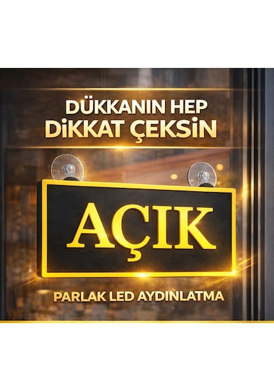 Açık Yazılı Led Işıklı Tabela Sarı - Siyah