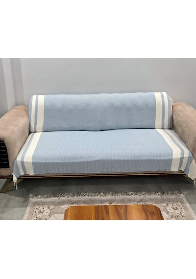 Özdilek Pamuklu Kaymaz Zigzag Koltuk Örtüsü 170x210 - İndigo İndigo Mavi