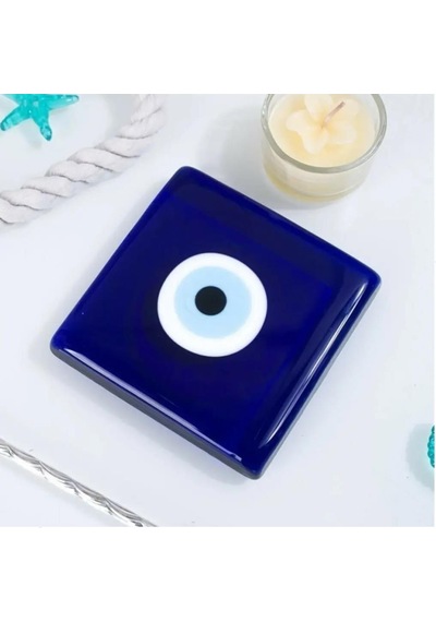 Dekoratif Nazar Boncuklu Cam Kapak Banyo Gider Süsü 10X10 CM