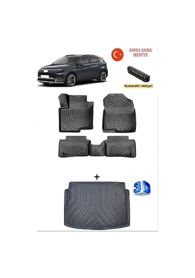 Rizline Hyundai Bayon 2021 Sonrası Uyumlu 3d Havuzlu Paspas Ve Bagaj Havuzu Seti Asma Koku Ve Numaratör
