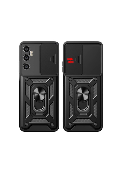 Zore Realme C65 4g Kılıf Magnetik Standlı Kamera Korumalı Ogaa Sürgülü Vega Kapak - Siyah