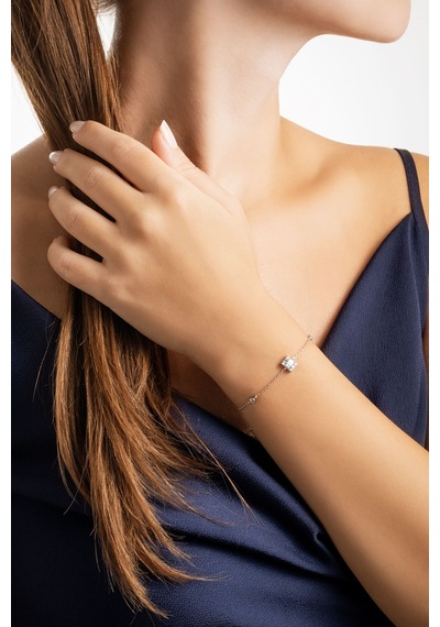 So Chic Minimal 18 Ayar Beyaz Altın Kaplama 19 Cm Gümüş Baget Bileklik Gümüş - Rodyum