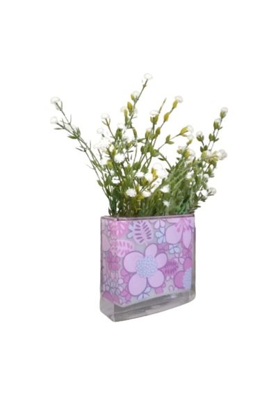 Vazoda Beyaz Yapay Çiçek Dekoratif Pembe Çiçekli Vazo Dahil 10 x 15 x 3 CM