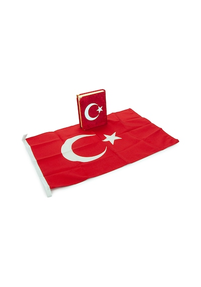 Türk Bayraklı Kutulu Ay Yıldızlı Kadife Kaplı Kuranı Kerim Türk Bayrağı Hediye Seti