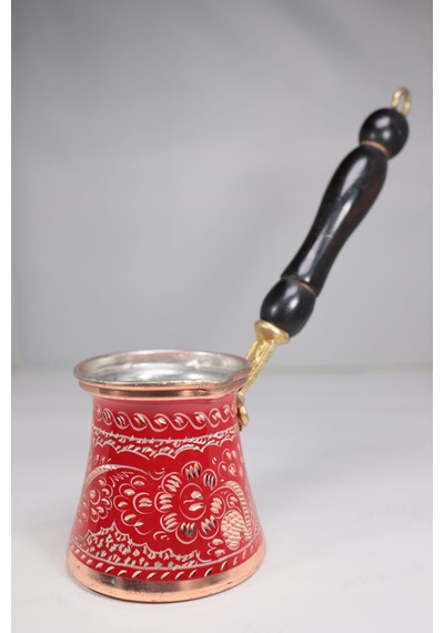 Bakır Özel Çini İşlemeli Cezve
