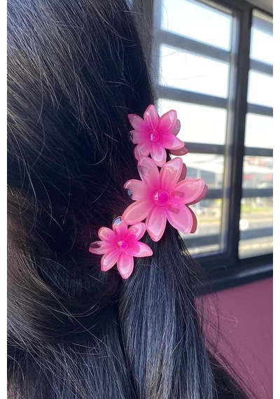 Caş Dekorasyon Pembe Renk Çiçek Figürlü Mandal Toka Pembe