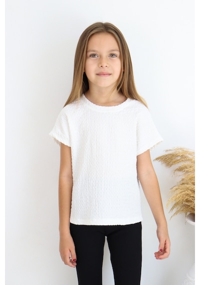 Fesshera Kids Kız Çocuk Dokulu Yumuşak T-shirt Konforlu, Zarif Ve Günlük Şıklığın Anahtarı Beyaz