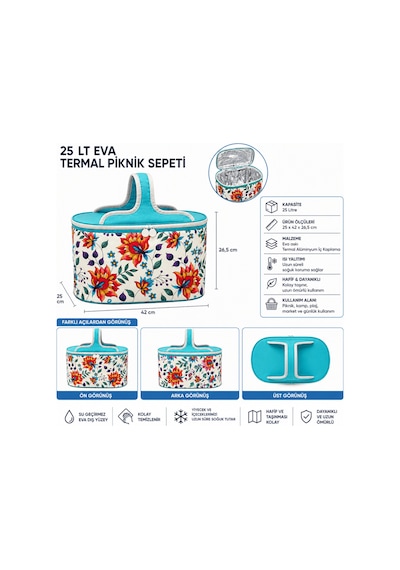 25 Lt Eva Termal Piknik Sepeti-478 Çok Renkli