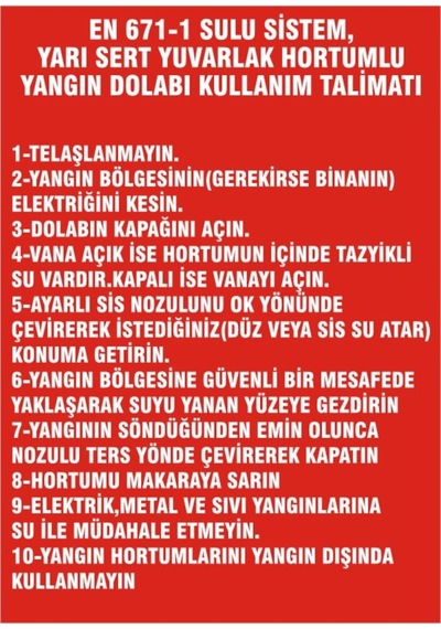 En 671-1 Yangın Dolabı Kullanım Talimatı Levhası