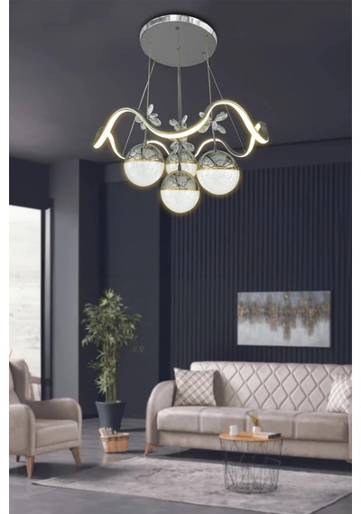 Zikzak 4 Toplu Modern Sarkıt Led Avize - 3 Renk Kumandasız - Krom Krom