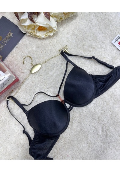 Le Jardin Monica Göğsü Şeritli Mikro Push-up Arkası İp Detaylı Sü Siyah