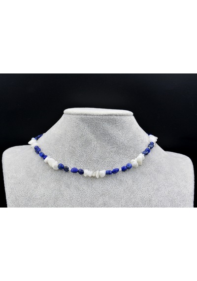 Gümüş Renk Tasarim Doğal Lapis Lazuli Ve Ay Taşi Kolye Gri