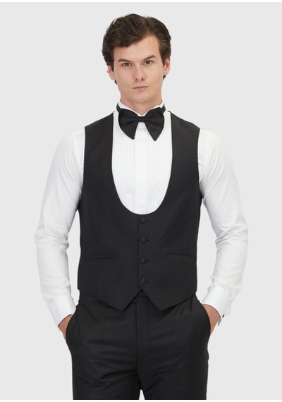 Ramsey Siyah Slim Fit Kelebek Yaka Klasik Yelek