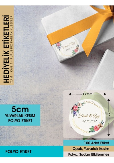 Suluboya Çiçek Modeli, Etiket Modeli Ürünlerinize Özel 5cm - 100 Adet Folyo Sticker Renkli