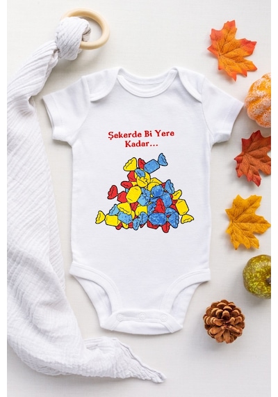 Tuğbababy Baby Şekerde Bi Yere Kadar Desenli Organik Body Kız Erkek Beyaz