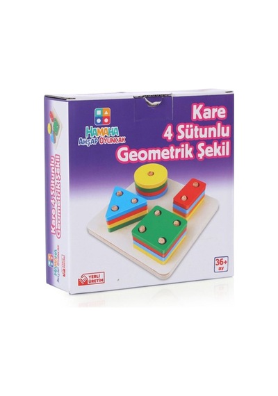 Hamaha Wooden Toys Doğal Ahşap Kare 4'lü Geometrik Şekiller