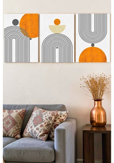 3'lü Bohem Minimalist Ahşap Mdf Tablo Seti Geometrik Salon Duvar Dekorasyonu, Estetik Oda Dekoru
