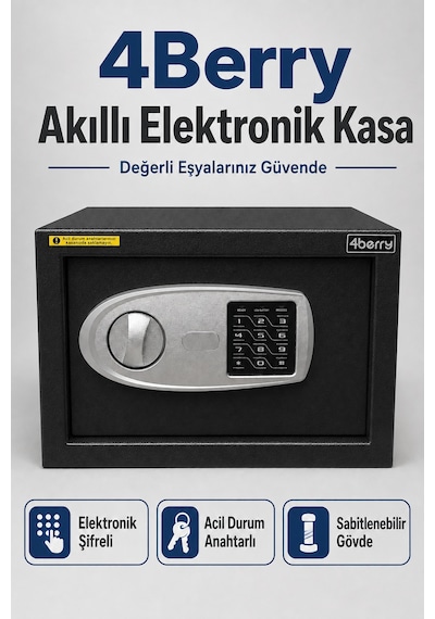 Elektronik Şifreli Çelik Kasa Duvar Ve Zemin Montajlı, Acil Anahtarlı, 9 Litre - Siyah