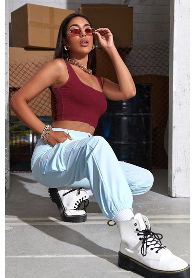 Kapsulavm Kadın Bordo Kalın Askılı Crop Top Büstiyer