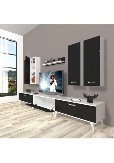 Decoraktiv Eko 8d Slm Retro Tv Ünitesi Tv Sehpası Beyaz - Siyah